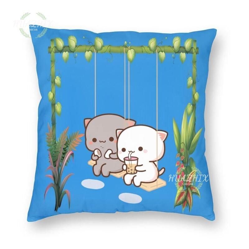 Cute Couple Pillowcase Bedroom Living Room Cute couple cat throw pillow Peach and Goma Family Sofa Car Home Decor Cushion cover