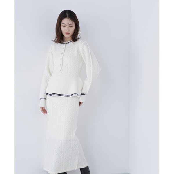 Natural Beauty Basics Peplum Cable Knit Set (White/M)