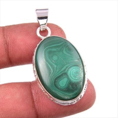 Natural Malachite Gemstone Handmade 925 Solid Sterling Silver Pendant 1.5'' N2u19