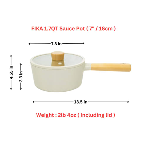 Neoflam Saucepan (18cm, 1.6L, with Lid), "Nordic European Style" with 5-Type Ceramic Coating, Induction, Highlight, Gas, and IH Compatible