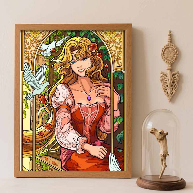 Disney Diamond Art Painting Kit Beautiful Lady Diamond Mosaic Pictures, Wall Art Crafts, Home Decor Round 20x30cm