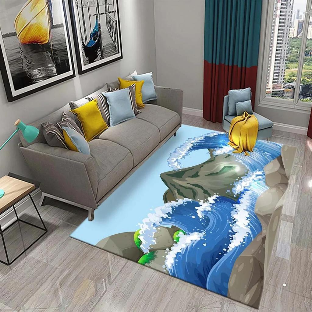 Japanese-style Sea Wave Carpet Floor Mat Entrance Doormat Home for Living Room Bathroom Bedroom Soft Non-slip Absorbent Area Rug