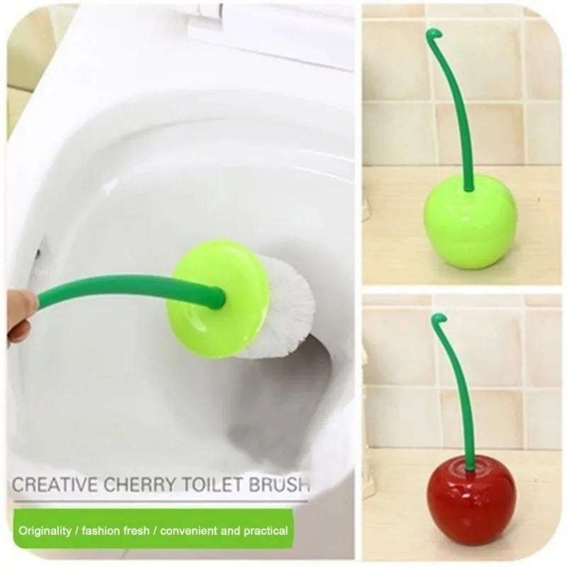Cherry Toilet Brush Set Plastic Toilet Cleaning Brush Toilet Brush Plastic Daily Necessities Seal Design Radiant Handle FreeShip