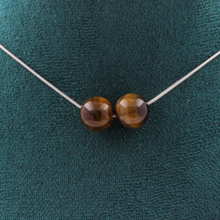 Collier - ABIJOUX - Oeil de Tigre - 2 perles 10 mm - Acier inoxydable - Longueur personnalisable