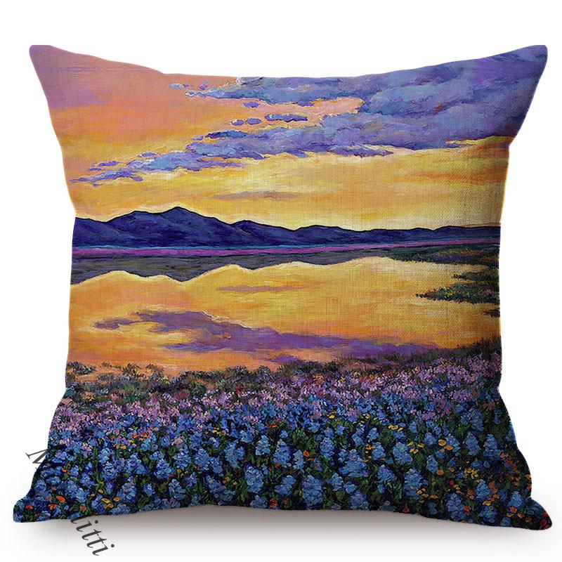 Desert Canyon Scenery Pattern Cotton Linen Car Sofa Pillow Case Landscape Oil Painting Art Living Room Decoration Cushion Cover