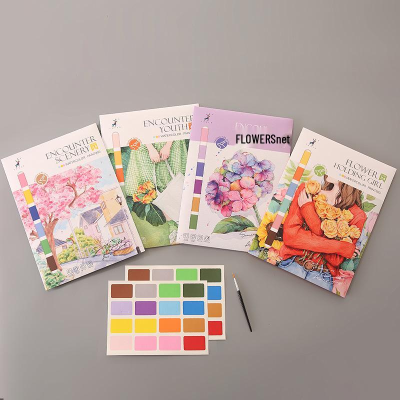 Creative Watercolor Doodle & Drawing Book with Cartoon Themes and Paints