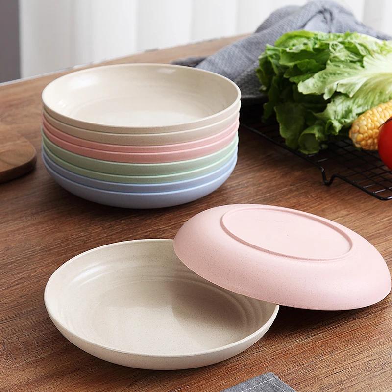 4Pcs Eco-Friendly Biodegradable Unbreakable Dinner Plates Set Wheat Straw  Plastic For Picnic Dishes Restaurant Specialty Saucer