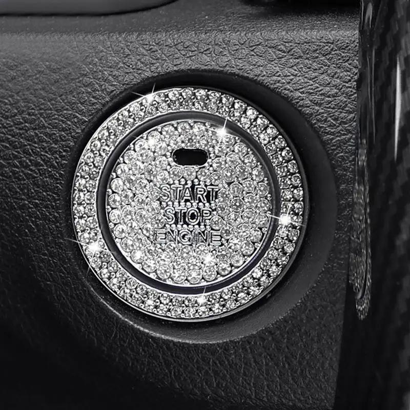 Buton comutator pornire auto Autocolante decorative cu diamante inel cu strass ornamente cerc Husa de protectie Accesorii auto 2 buc/set