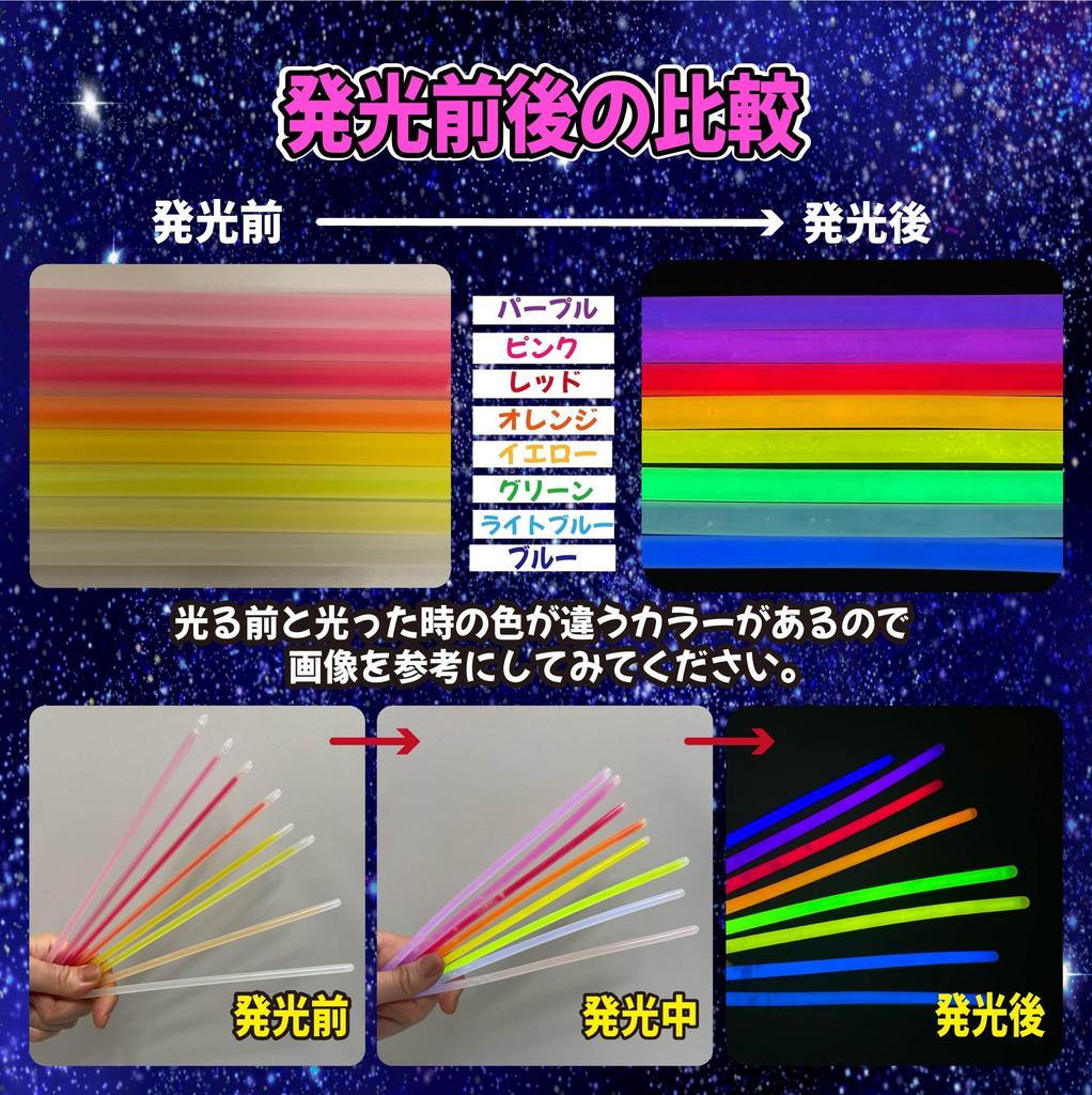 Chemical Glowing Glowing Glow Fluorescent Glow 8 Festival Events Ring, Bracelet, Stick, Stick, Penlight, Colors, Prizes, (72)
