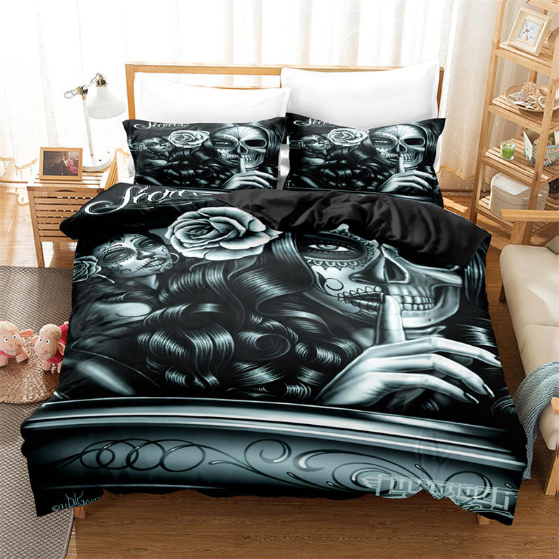 Gothic Skull Duvet Cover Sugar Skull Bedding Set Horror Theme Comforter Full Twin King For Boys Teens Adults Bedroom Decor
