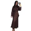 2024 Autumn European and American Style Round Neck Solid Color Two-Piece Look Waist-Gathering Slimming Dress for Women