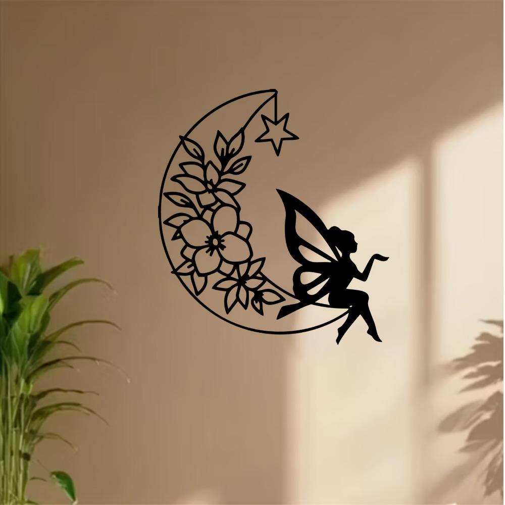 Wrought Iron Fairy Moon Wall Art Fantasy Home Decor Garden Statue Rustproof