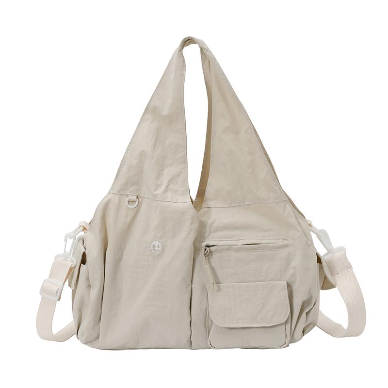 Lightweight Nyl Solid Color Zipper Crossbody Bag Simple Stylish Design Commute Shoulder Bags  Versatile Casual Handbag бежевый
