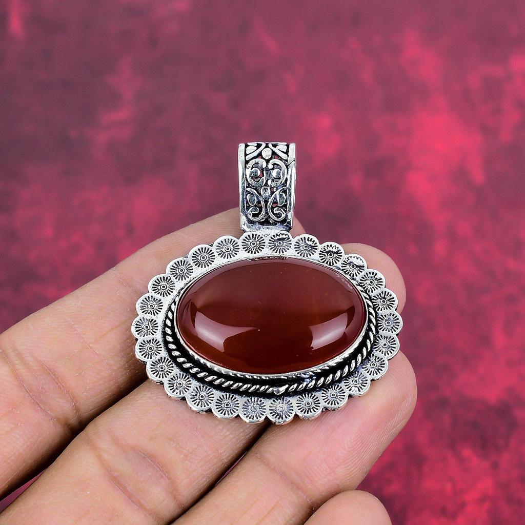 Pandantiv cu carneol roșu, bijuterii din argint 925 masiv, pandantiv cu pietre prețioase, bijuterii cadou de nuntă lucrate manual