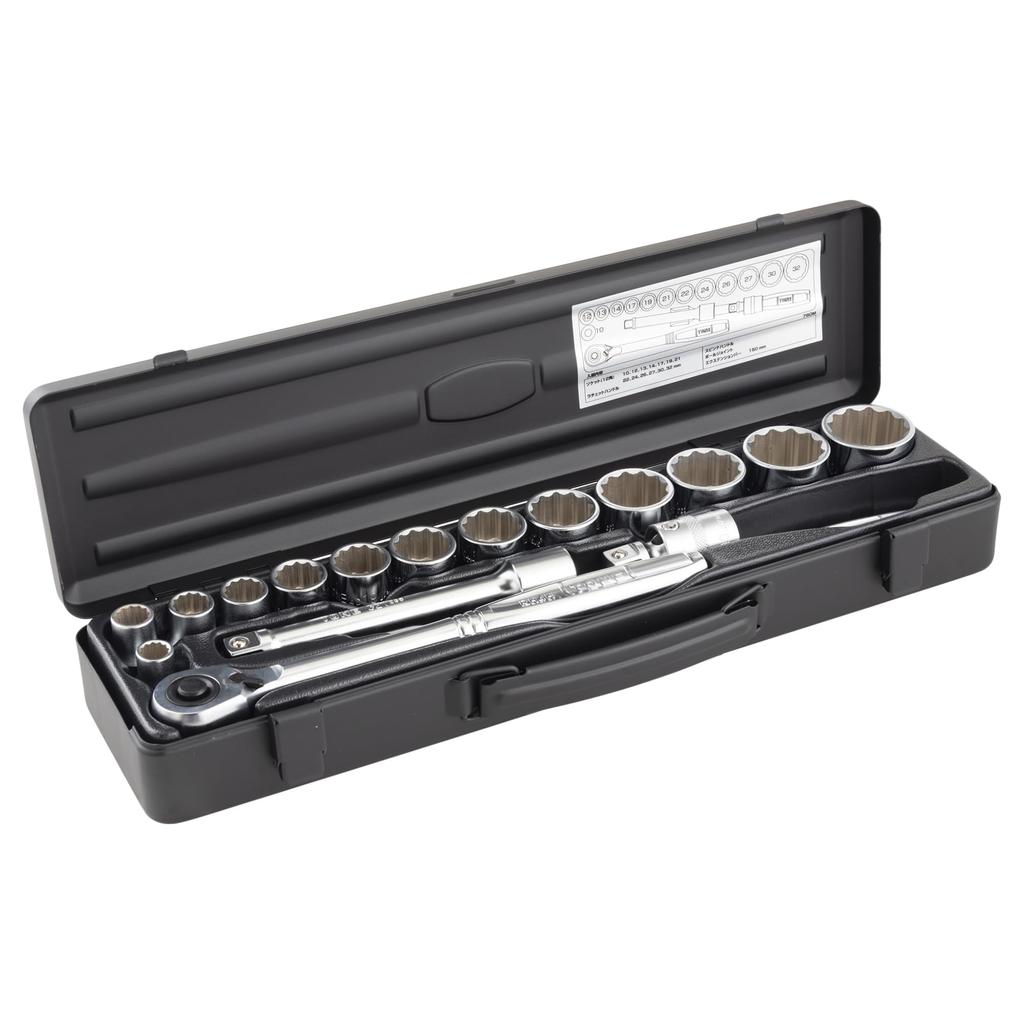 TONE 760MBK Socket Wrench Includes 17 Pieces Set, 12.7mm (1/2") Drive, Black,