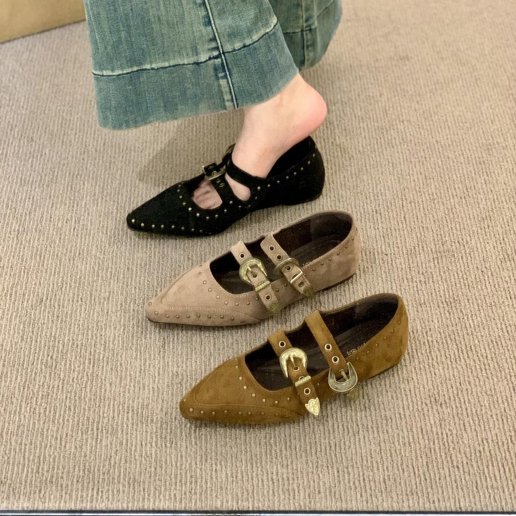 Retro spitz zulaufende Zehenpartie, flacher Ausschnitt, Innenhöhe erhöhend, Dameneinzelschuhe, 2025 neues Design, französischer Spätabend-Wind, Mary Jane Schuhe