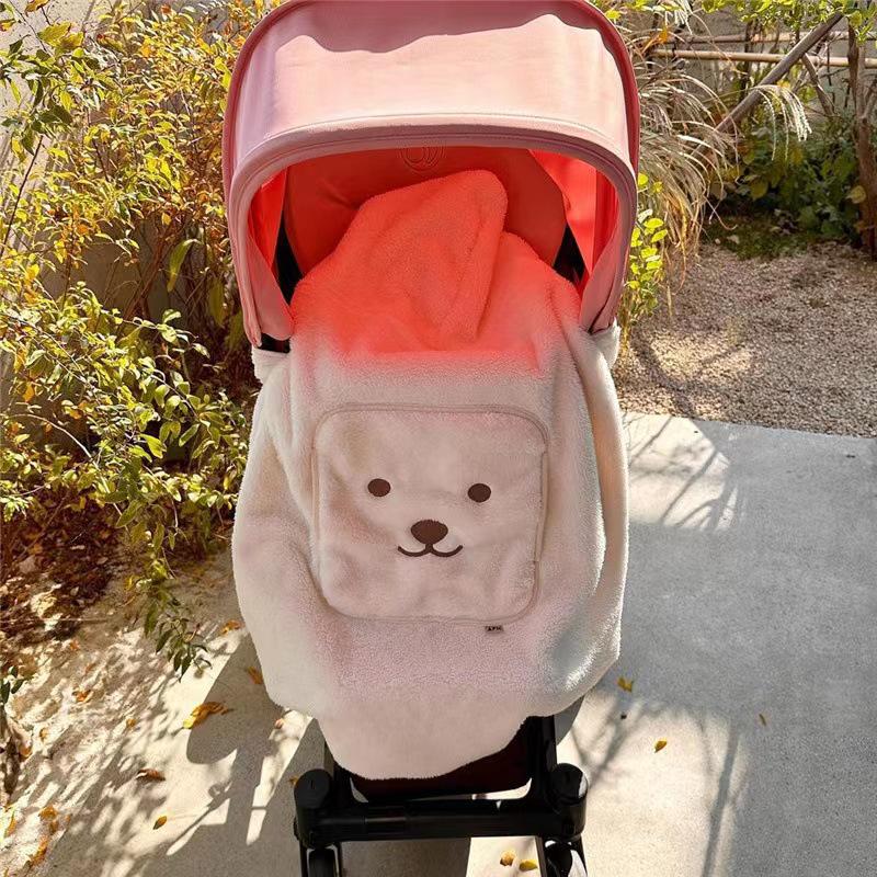 Universal Four Seasons Baby Bear Embroidery Windproof Stroller Blanket & Carrier Cover Quilt