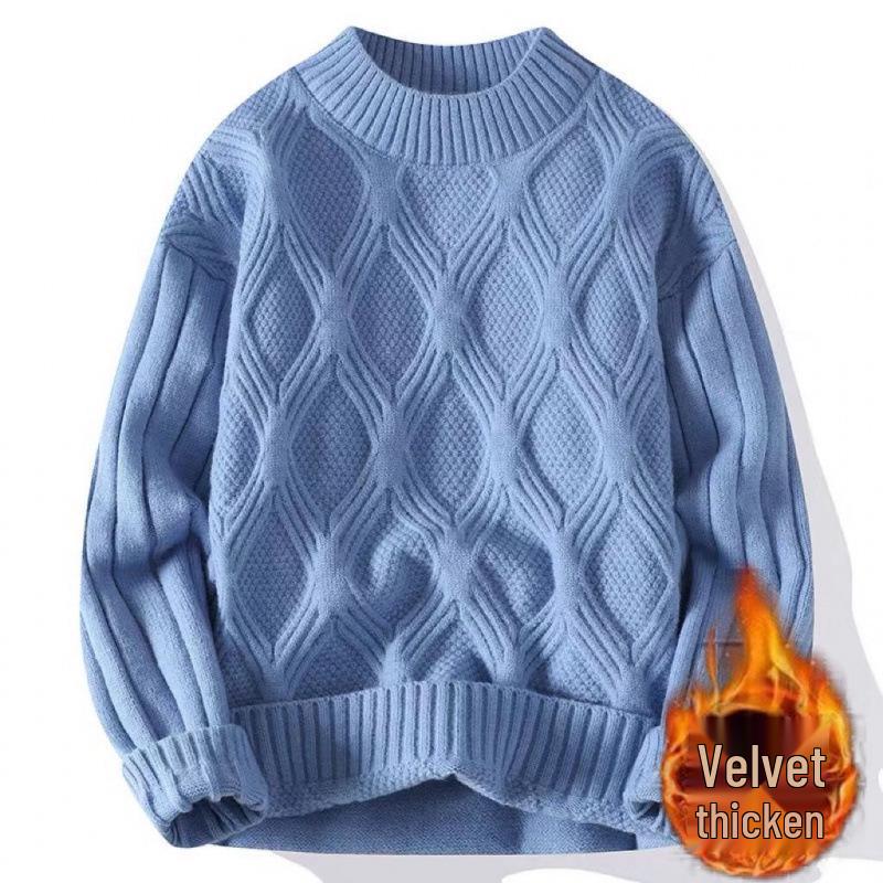 Men's Teen Fleece-Lined Winter Crew Neck Sweater - Warm, Thick, Trendy Knit
