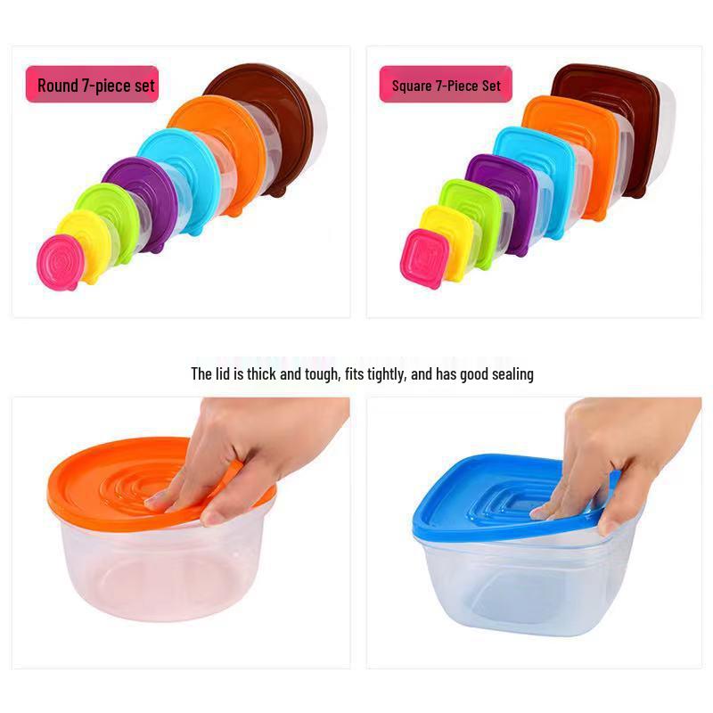 Square & Round Plastic Lunch Containers Set - Sealed, Compartmentalized, Freshness-Preserving Storage Boxes.