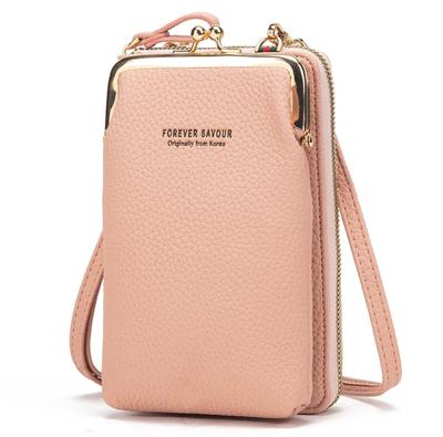 [Your Smile Is My Gift] Women's Smartphone Pouch, Shoulder Strap, Smartphone and Wallet Pouch with Clasp Closure (Pink)
