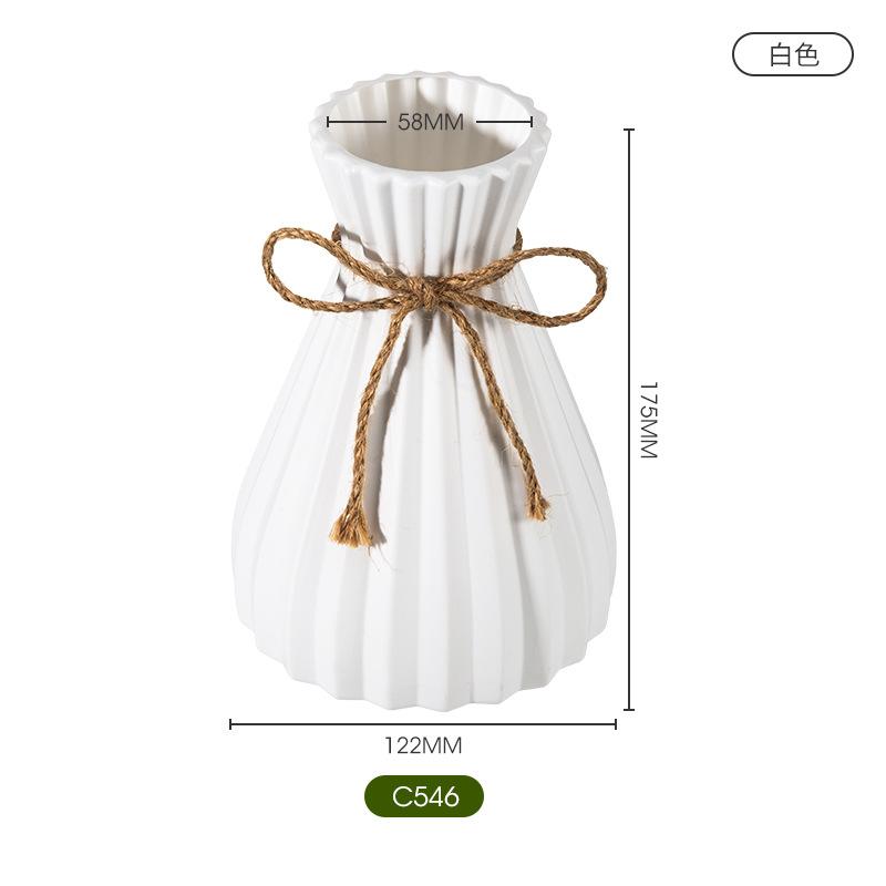 

Plastic Vases Imitation Rattan Flower Vase Home Decor Creative Twine Bow Imitation Ceramic European Vase Hydroponics Container белый
