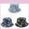 Waterwashed Vintage Style Denim Fisherman Hat With Embroidered Flowers For Women