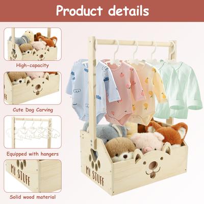 Förvaringslåda i trä Baby Shower Klädkorg Leksaksorganisatorlåda Barn Bärbar Långt Handtag Pojkar Flickor Presentkorg