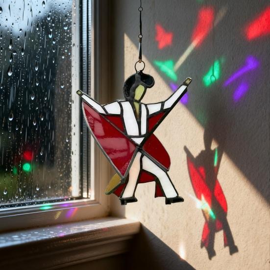 Acrylic Dancing King Hanging Decoration Handmade Stained Glass Dancer Lord Ornament Spinner Sun Catcher Outdoor Garden Yard Window Decor