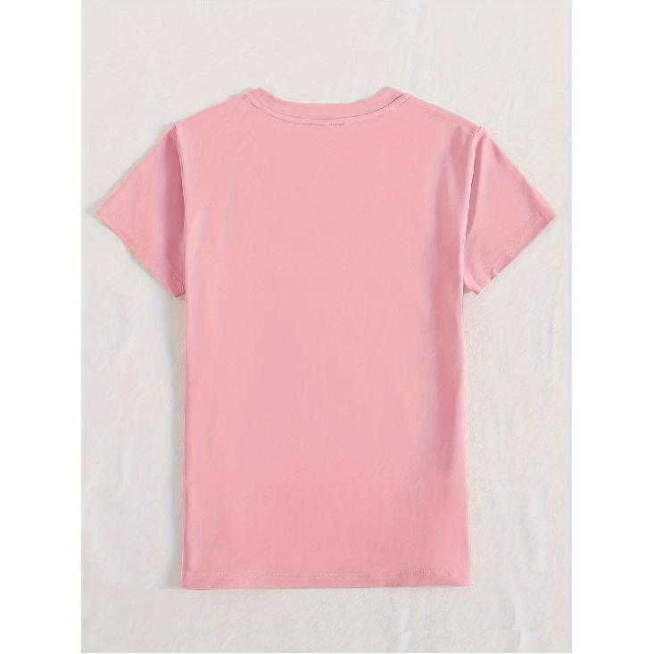 Women's casual short‑sleeved round‑neck top T Shirt ‑ Cartoon pumpkin pattern print Pink and blue glitter design Lightweight summer and spring
