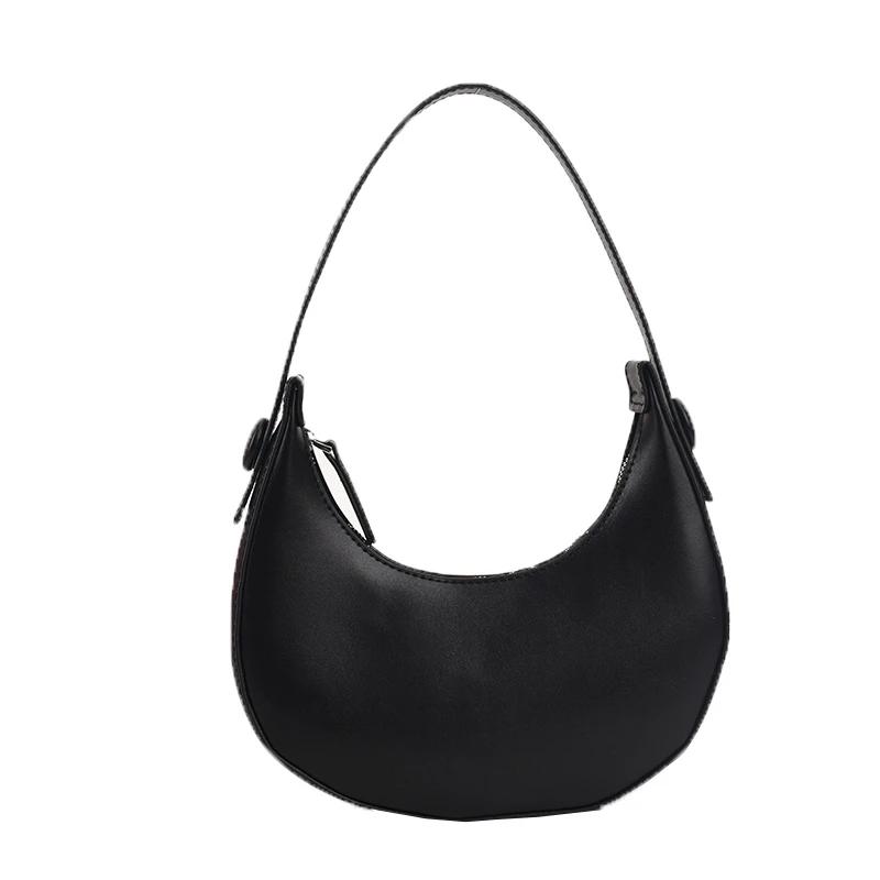Quality PU Shoulder Bag for Women Solid Color Zipper Simple Bag