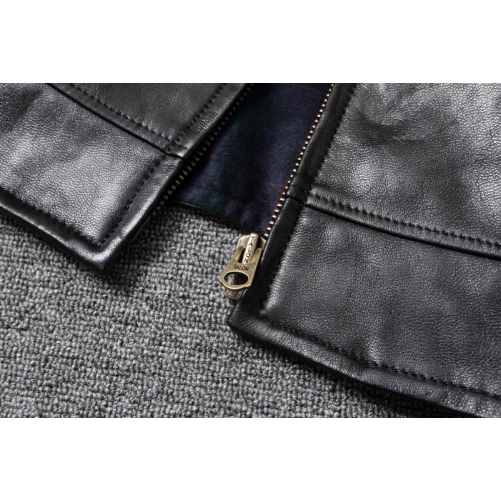 Chinese Size Classical 1940 Style Men Leather Jacket Uncoated Cracked Goatskin Leather Soft Slim Spring Autumn
