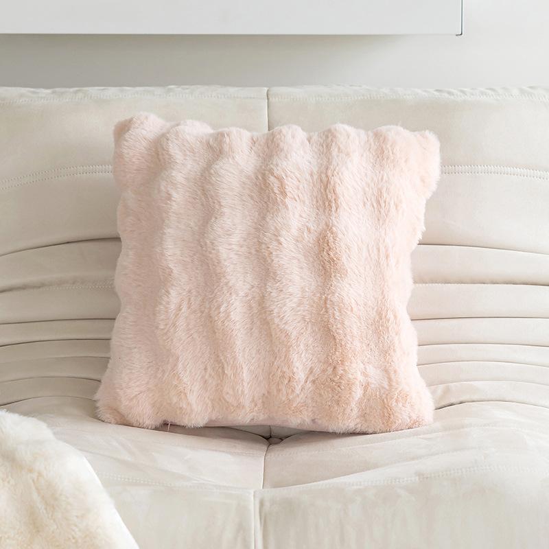 Winter Sofa Imitation Rabbit Fur Bubble Velvet Pillow Solid Color Home Bedroom Model Room Decorative Pillow Case
