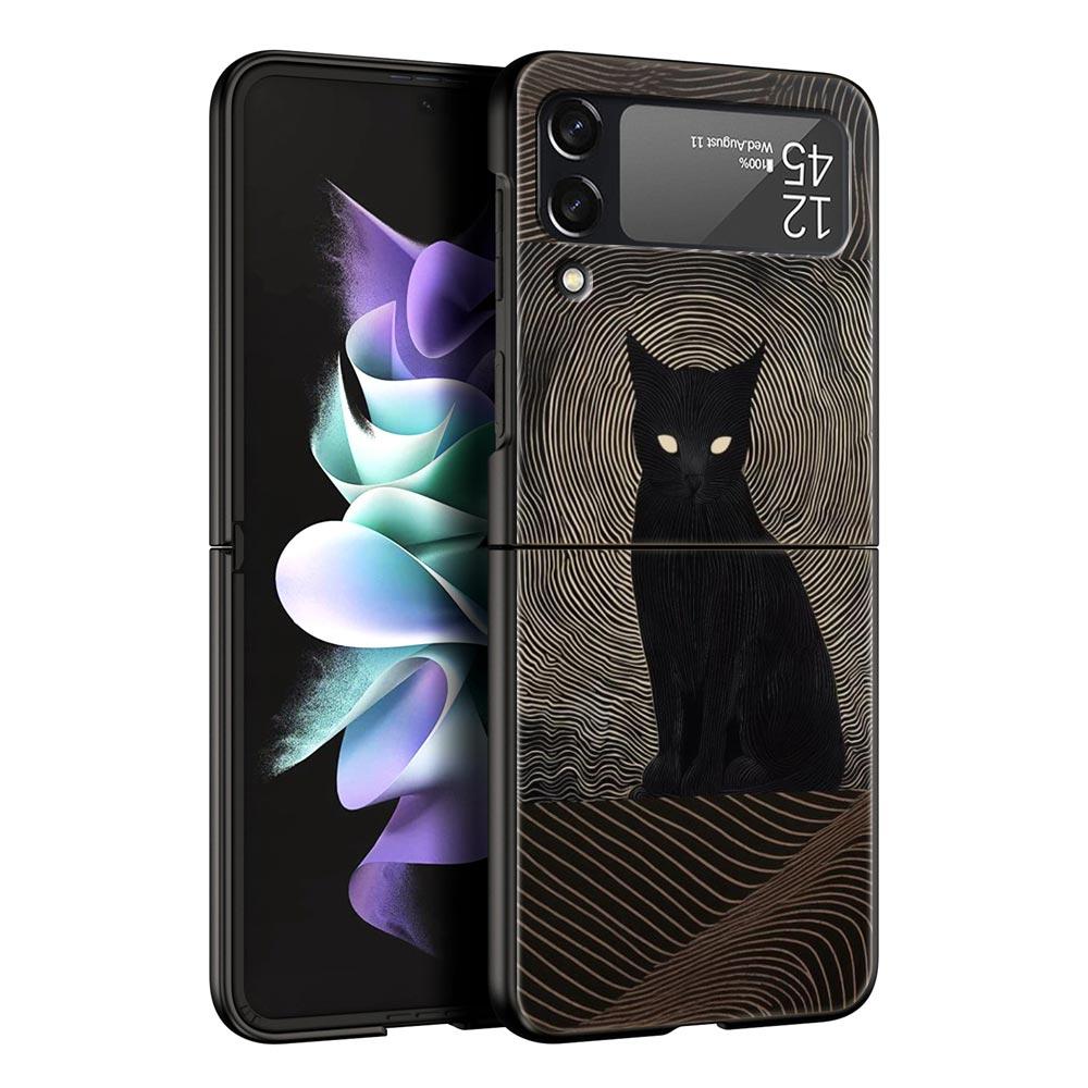 Abstract Creative Cute Cat Line Pattern Hard PC Phone Case For Samsung Galaxy Z Flip 7 6 5 4 Black Cover For Galaxy Z Flip 3 Bag