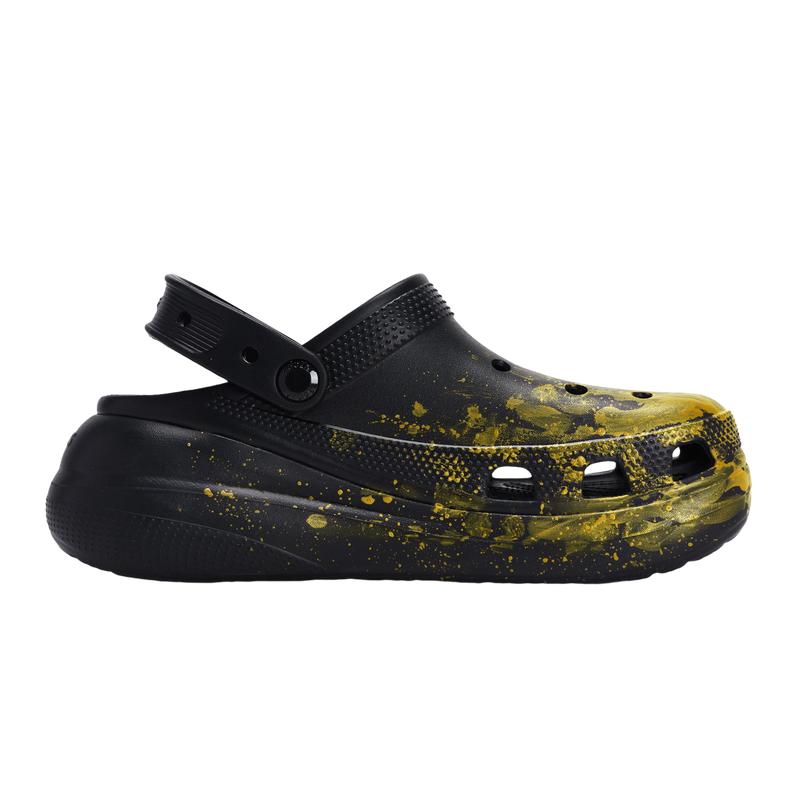 Crocs Classic Clog 811 Manufacturing Gold Melting Scene Special Shoe Box Fluid Ink Splash Hole Shoes for Men and Women Black Gold