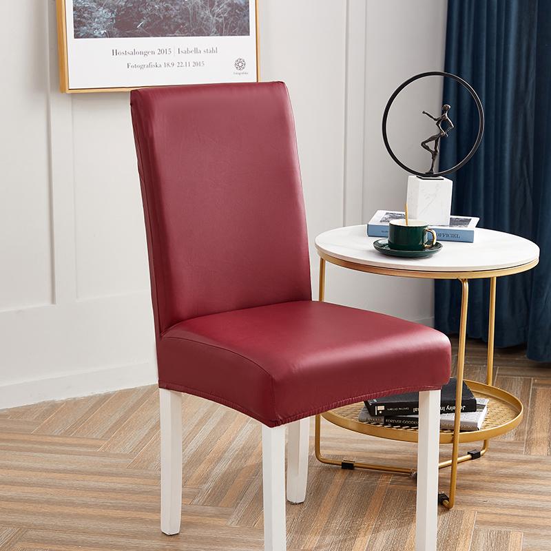 Solid Color PU Leather Chair Cover Restaurant Office Backrest Chair Cover Waterproof Cat-scratch Home Decoration Seat Cover
