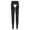 Womens Patent Leather Crotchless Pants High Waist Elastic Leggings Glossy Clubwear