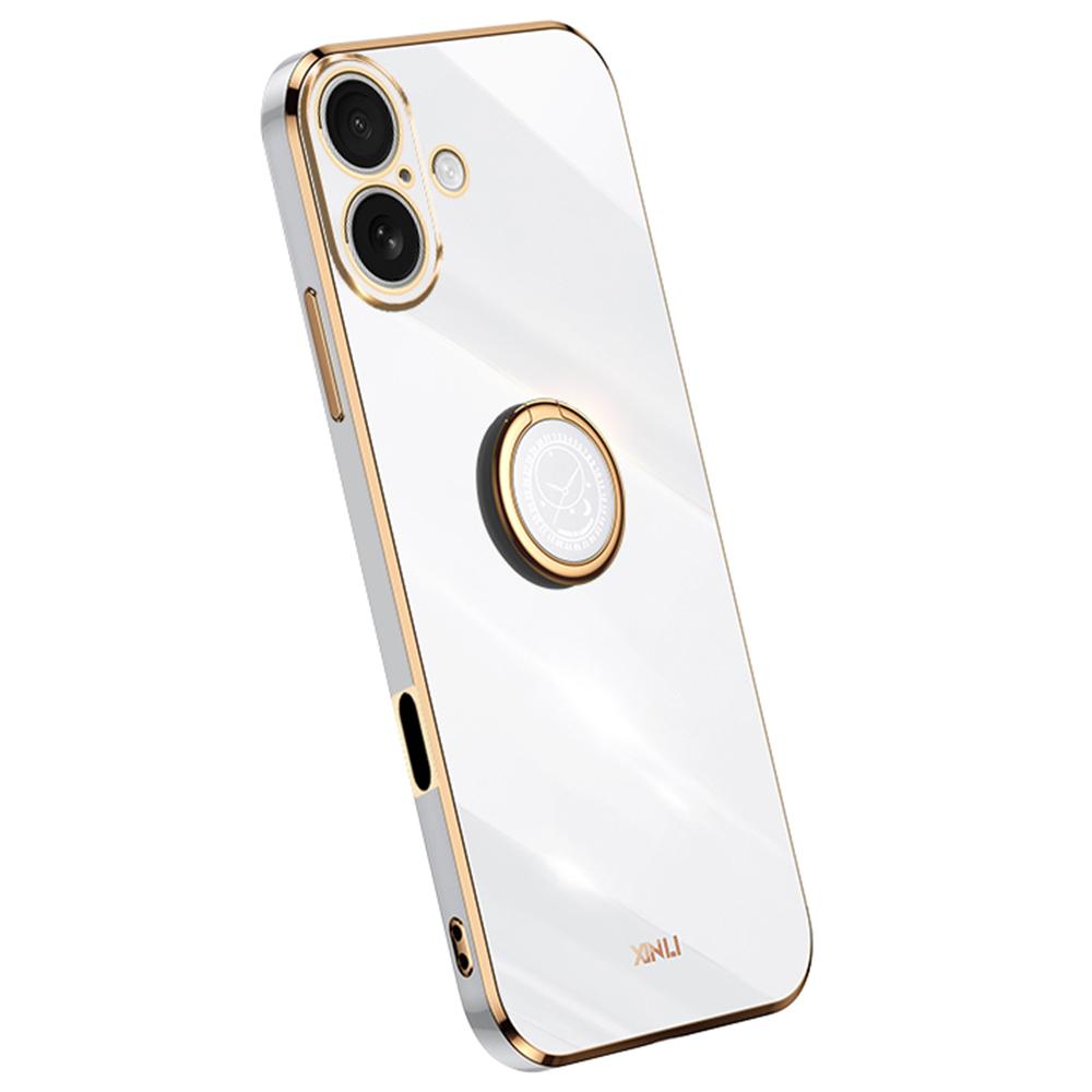 XINLI For iPhone 16 Plus Case Ring Kickstand Electroplating TPU Phone Cover