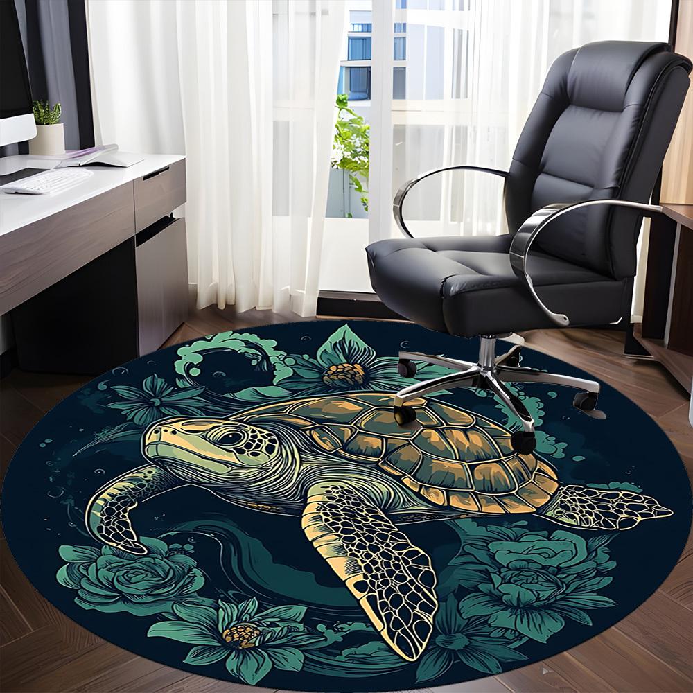 1pc Sea Turtle Print Chair Carpet for Office, Round Non-Slip Durable Large Size Office Carpet, Suitable for Office, Beautiful Decoration