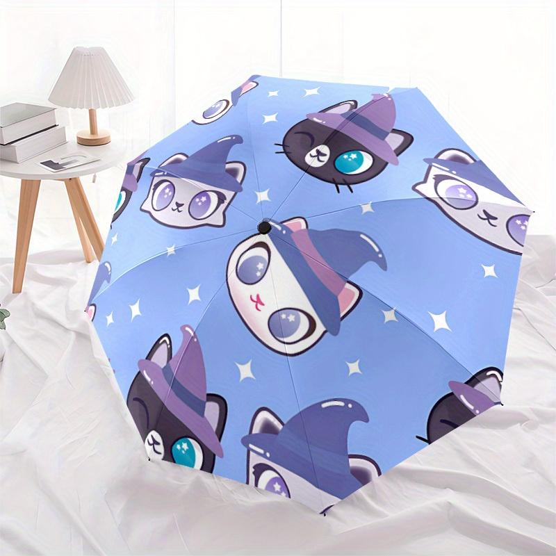 1pc Witch Cats Automatic Open/close Umbrella, 8-Rib sturdy structure, Portable Travel Umbrella, Parties, Everyday Use, Outdoor Accessory, Ar