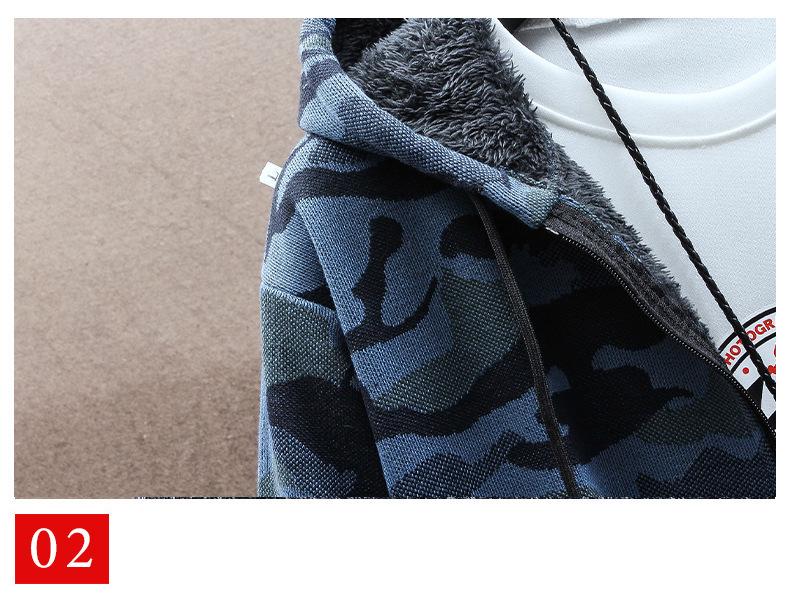Men's Korean Style Camouflage Velvet Hoodie - Casual Autumn/Winter Knitwear