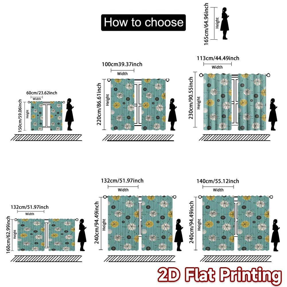 2D FLAT PRINTING 2pcs Curtains (Without Rod) Retro Atomic Design Popular Curtains Machine Washable Fabric Curtains Decorations