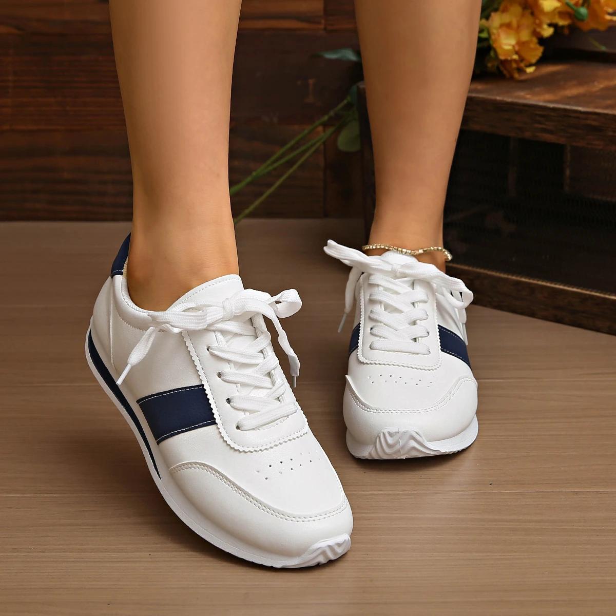 

New Women Green Casual Walking Shoes Spring Flat Lace Up Leather Sneakers Fashion Flat-Bottomed Female Pink Sneakers 43