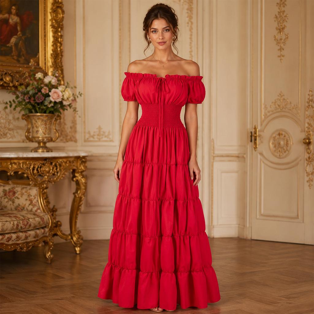 Damen-Kleid mit Puffärmeln und quadratischem Ausschnitt mit Kordelzug, Vintage für Halloween-Kostüm