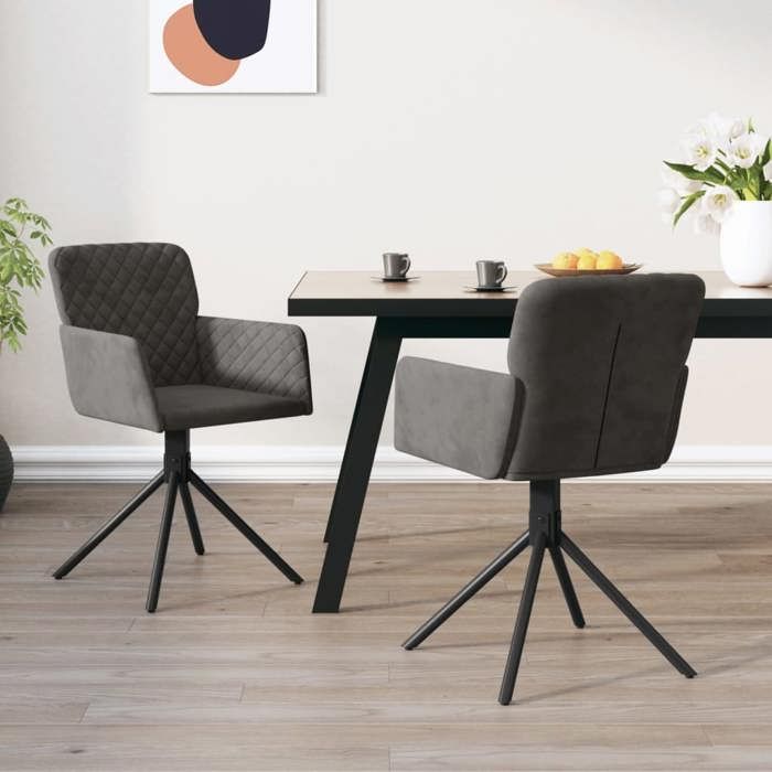 VidaXL 2x Chaises Pivotantes de Salle à Manger Fauteuils à Dîner Chaises de Repas Chaises de Cuisine Hauteur Réglable Gris 344791