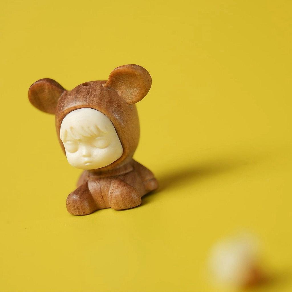 Mysore Sandalwood Inlaid Exquisite Chinese Ice Cream Lion & Bear Accessories