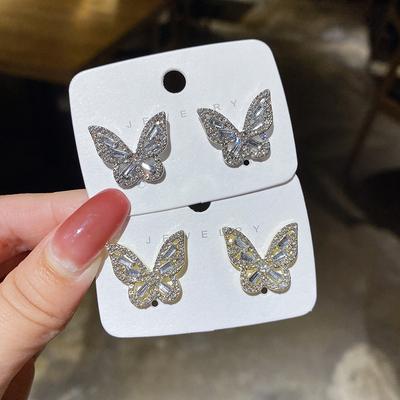 JWER Bling Ohrringe Für Frauen Schmetterling Zirkon Ohr Schmuck Vintage Hochzeit Ohrringe Student Damen Silbrig Großhandel Weibliche