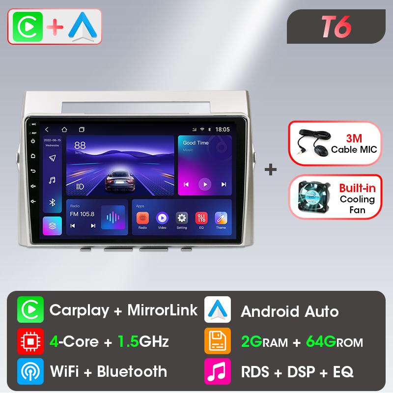 Autoradio pour Toyota Verso Corolla 2004 2005 2006 2007 2008 2009, écran Carplay sans fil, Android Auto, Navigation GPS, stéréo 2din