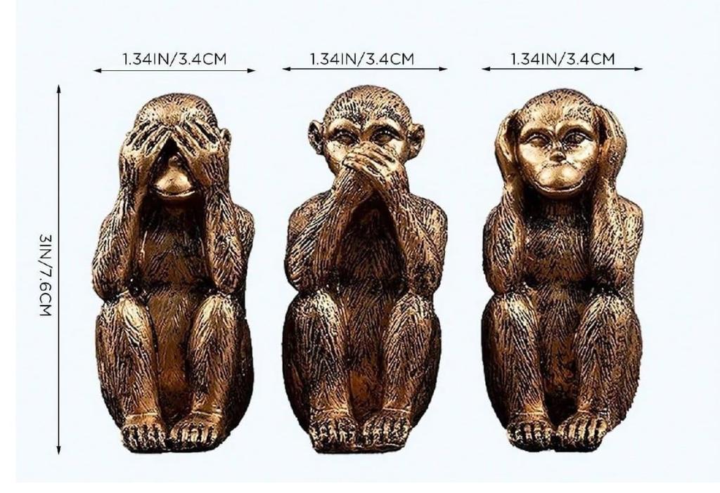Three See No Hear No Speak No Cute Pose Set of 3 Monkeys Evil, Evil, Evil, Figures, (Gold)