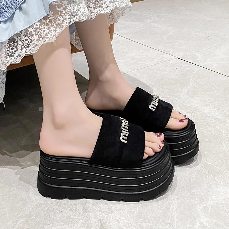 Fashion 8CM Summer Beach Sandals New 2025 Women Wedge Heels Slippers Ladies High Platform Chunky Slides Woman Outdoor Casual Flip Flop