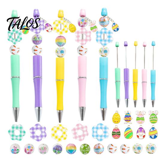 Creatieve Schrijftools voor Kinderen Kralen Balpen Set, DIY Paasknutselpakket, met Kleurrijke Unieke Cadeau Studenten Konijn En Ei Kralen Decoratie,